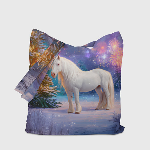 Сумка-шоппер Белая новогодняя лошадь / 3D-принт – фото 1
