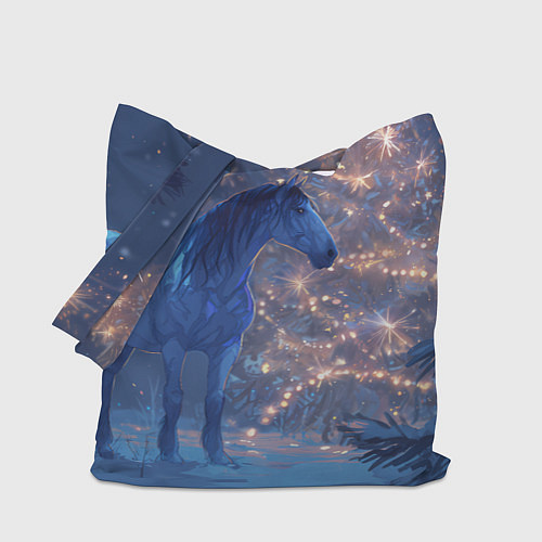 Сумка-шоппер Лошадка на фоне елки / 3D-принт – фото 1