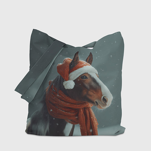 Сумка-шоппер Лошадь в новогодней шапке / 3D-принт – фото 1