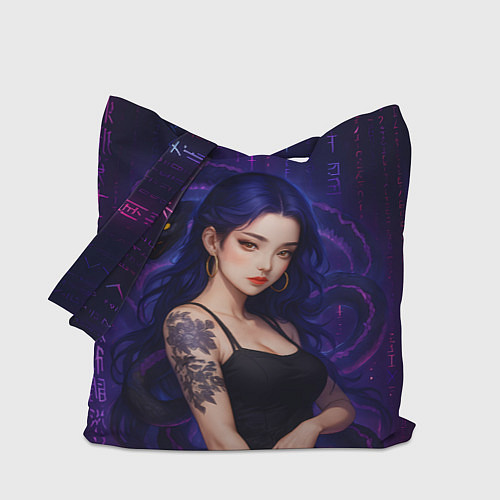 Сумка-шоппер Девушка с тату на руке и пурпурная змея / 3D-принт – фото 1