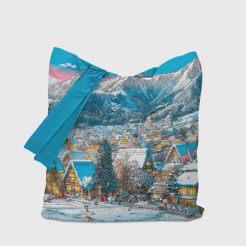Сумка-шоппер Новогодняя деревушка в горах / 3D-принт – фото 1