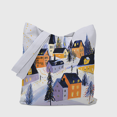 Сумка-шоппер Новогодние домики на горе / 3D-принт – фото 1