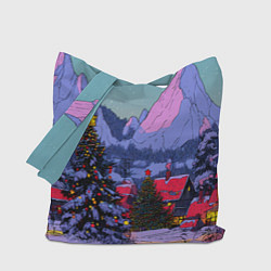 Сумка-шопер Новогодние елки в горном городке, цвет: 3D-принт