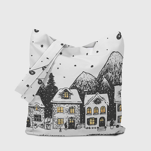 Сумка-шоппер Черно-белый новогодний город / 3D-принт – фото 1