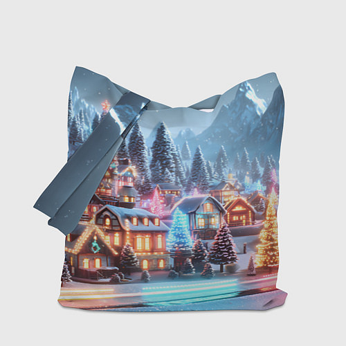 Сумка-шоппер Городок в новогодних огоньках / 3D-принт – фото 1