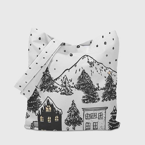Сумка-шоппер Заснеженный черно-белый город / 3D-принт – фото 1