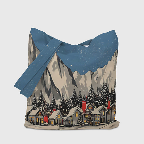 Сумка-шоппер Небольшой новогодний город в горах / 3D-принт – фото 1