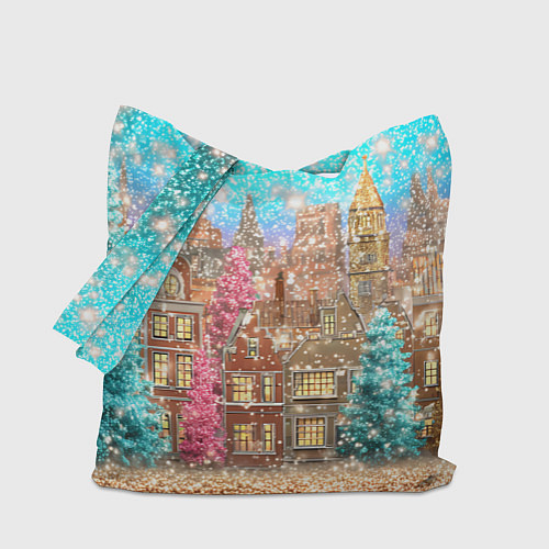 Сумка-шоппер Новогодний город в блестках / 3D-принт – фото 1