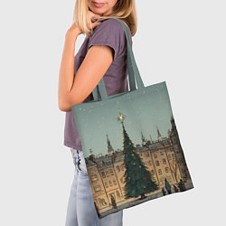 Сумка-шопер Новогодняя елка во дворе, цвет: 3D-принт — фото 2