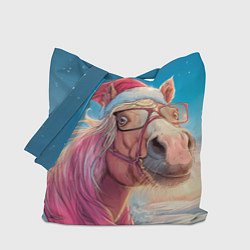 Сумка-шопер Новогодняя лошадь в очках, цвет: 3D-принт