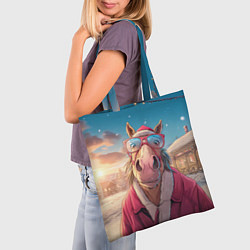 Сумка-шопер Удивленная лошадь в очках, цвет: 3D-принт — фото 2