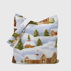 Сумка-шопер Новогодние домики и елочки, цвет: 3D-принт