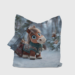 Сумка-шопер Маленькая лошадка в новогоднем лесу, цвет: 3D-принт