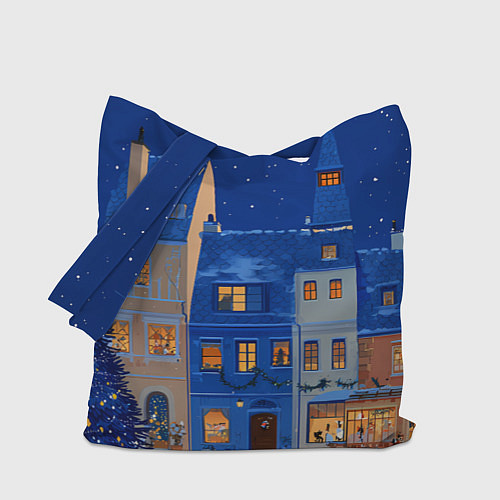 Сумка-шоппер Синяя новогодняя елочка во дворе / 3D-принт – фото 1