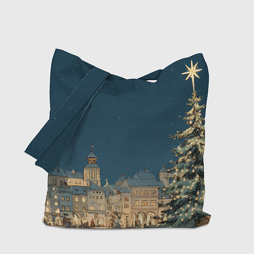 Сумка-шоппер Новогодняя атмосфера в городе / 3D-принт – фото 1