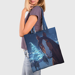 Сумка-шопер Лошадь на фоне новогодней елки, цвет: 3D-принт — фото 2