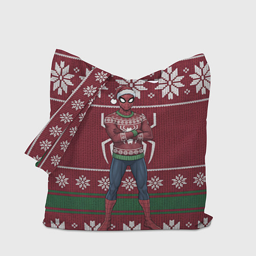 Сумка-шоппер Человек паук в вязаном свитере - новый год / 3D-принт – фото 1