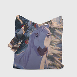 Сумка-шоппер Белая лошадь на фоне елки