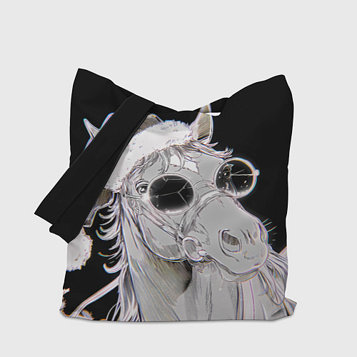 Сумка-шоппер Новогодняя лошадь в круглых очках / 3D-принт – фото 1