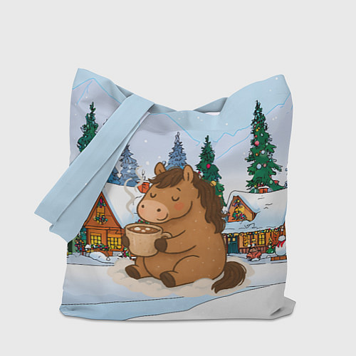 Сумка-шоппер Милая лошадка пьет какао / 3D-принт – фото 1