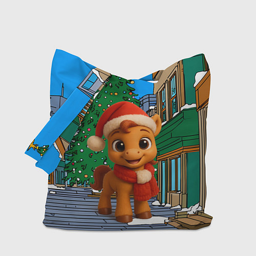 Сумка-шоппер Новогодняя лошадка и елка / 3D-принт – фото 1