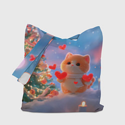 Сумка-шопер Рыжий котенок в сердечках у елочки, цвет: 3D-принт