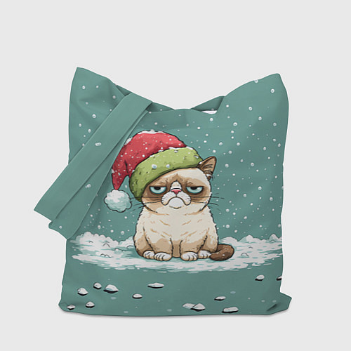 Сумка-шоппер Недовольный новогодний котик / 3D-принт – фото 1