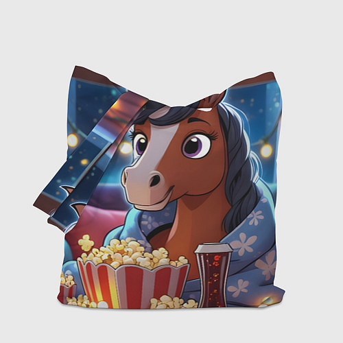 Сумка-шоппер Новогодняя лошадка с попкорном / 3D-принт – фото 1