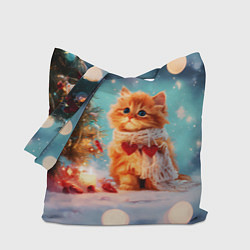 Сумка-шопер Рыжий маленький новогодний котенок, цвет: 3D-принт