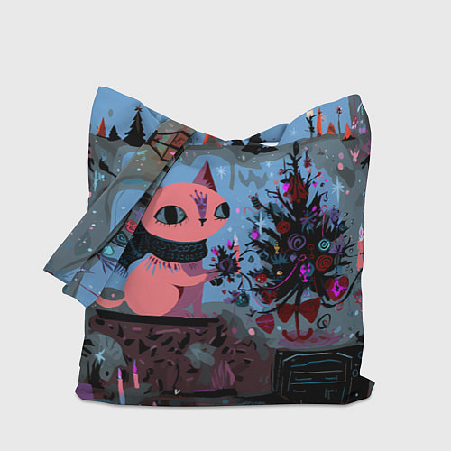 Сумка-шоппер Кошка празднует Новый год / 3D-принт – фото 1