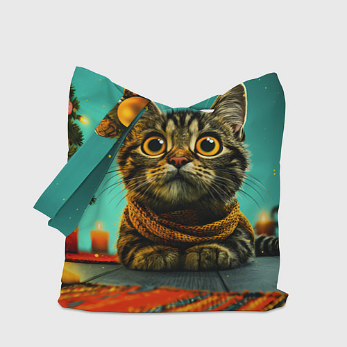 Сумка-шоппер Котик под елкой / 3D-принт – фото 1