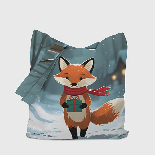 Сумка-шоппер Лисичка с подарком зимой / 3D-принт – фото 1