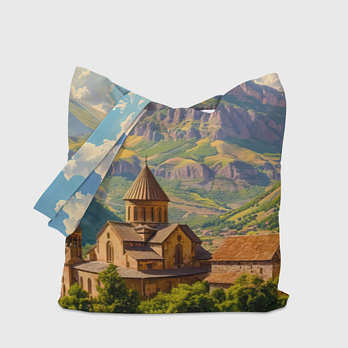 Сумка-шоппер Горный покой: храм среди облаков / 3D-принт – фото 1