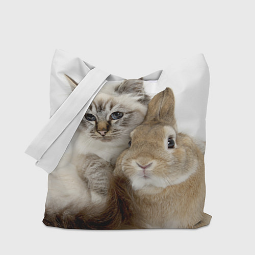 Сумка-шоппер Кот и кролик пушистые / 3D-принт – фото 1