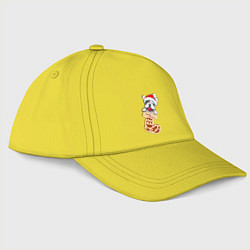 Бейсболка Новогодний французский бульдог в колпаке и в носке, цвет: желтый