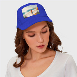 Бейсболка Летний пейзаж с женщиной на пляже, цвет: синий — фото 2
