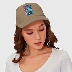 Бейсболка Марио и Луиджи в неоновом городе - нейроарт, цвет: миндальный — фото 2