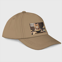 Бейсболка Кот и рамен, цвет: миндальный