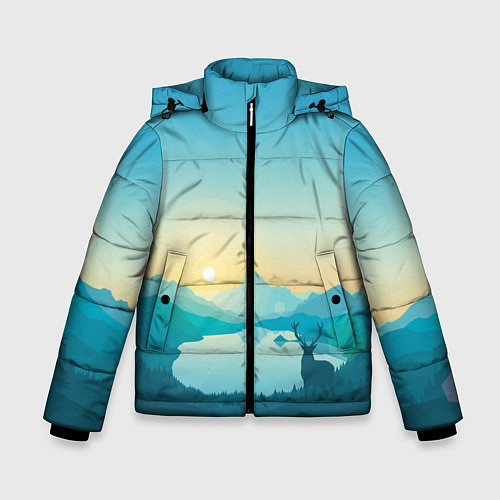 Зимняя куртка для мальчика Олень у озера / 3D-Черный – фото 1