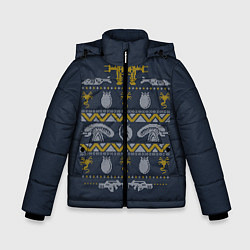 Куртка зимняя для мальчика Новогодний свитер Чужой, цвет: 3D-светло-серый