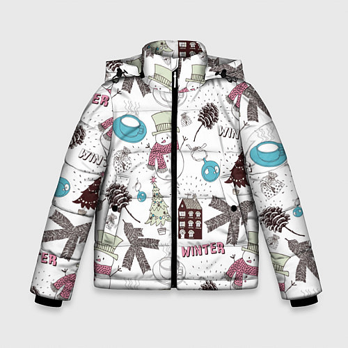 Зимняя куртка для мальчика Снеговики Новый год 2017 / 3D-Черный – фото 1