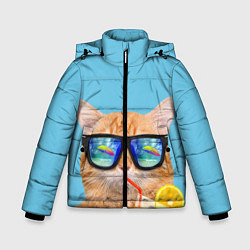 Куртка зимняя для мальчика Киса на отдыхе, цвет: 3D-светло-серый