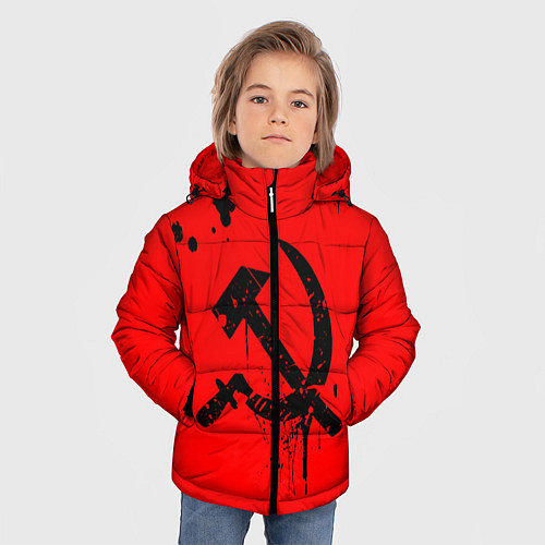 Зимняя куртка для мальчика Серп и молот / 3D-Красный – фото 3