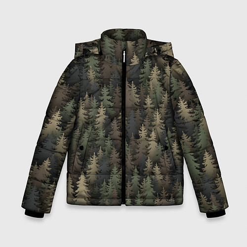 Зимняя куртка для мальчика Лесной камуфляж / 3D-Черный – фото 1