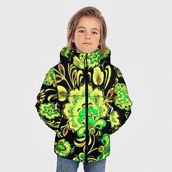 Куртка зимняя для мальчика Хохлома: черный и салатовый, цвет: 3D-светло-серый — фото 2
