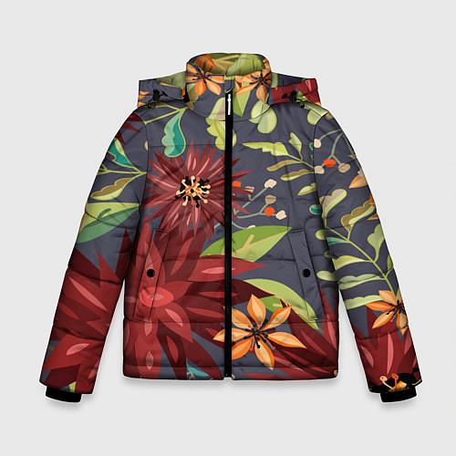 Зимняя куртка для мальчика Цветочки / 3D-Черный – фото 1