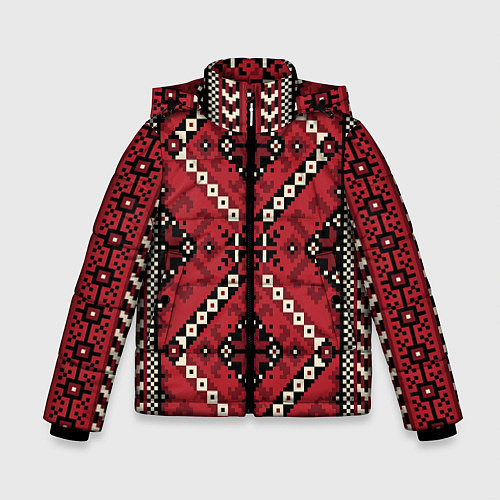 Зимняя куртка для мальчика Славянский орнамент: красный / 3D-Черный – фото 1