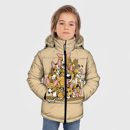 Зимняя куртка для мальчика Игривые корги / 3D-Красный – фото 3
