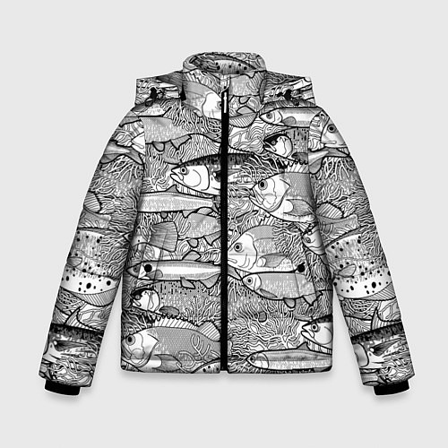 Зимняя куртка для мальчика Рыбы графика / 3D-Черный – фото 1