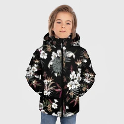Куртка зимняя для мальчика Белые цветы в темноте, цвет: 3D-черный — фото 2